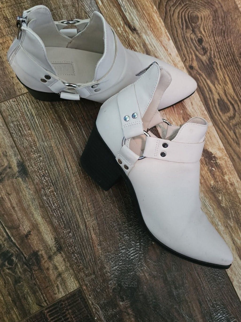 Women’s White Cutout Block Heel Ankle Boots